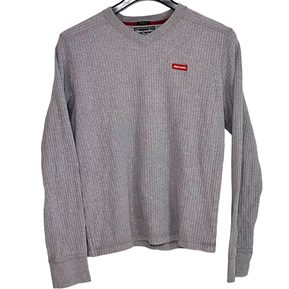 Abercrombie & Fitch Men's Long Sleeve Ribbed Grey T-Shirt Size S Muscle Fit